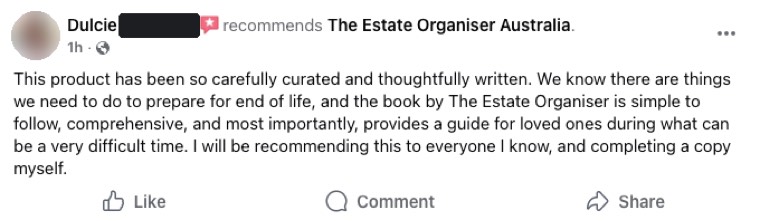 A reader's review of The Estate Organiser on Facebook