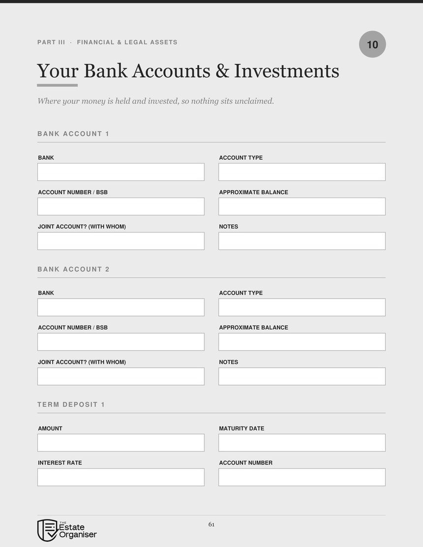 Bank accounts section