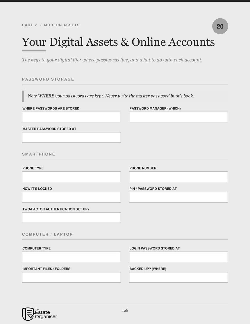 Passwords and digital section