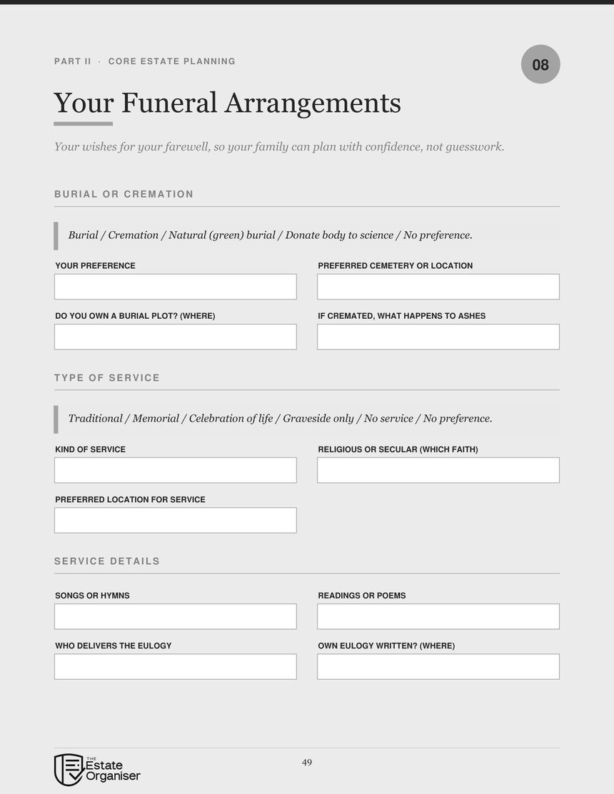Funeral wishes section