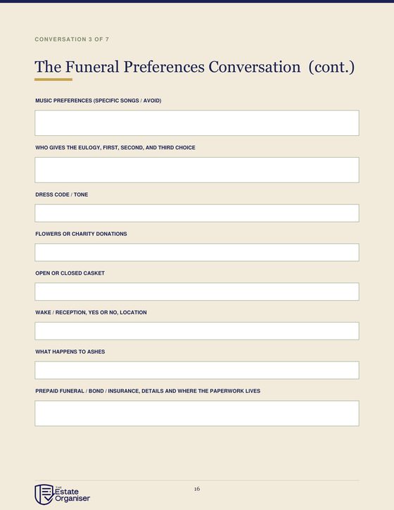Funeral preferences conversation pages