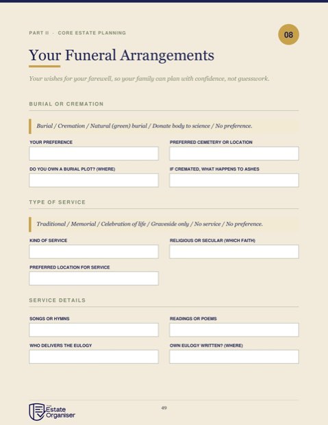 Your funeral wishes page