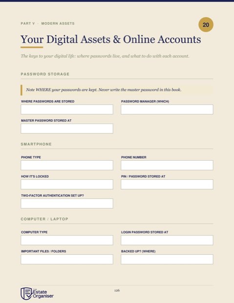 Passwords and digital access page